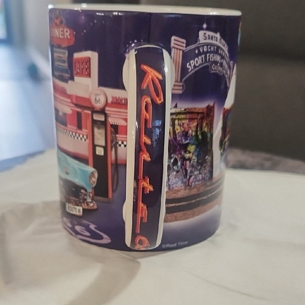 Route 66 Purple & Orange Retro Roadside Scene Coffee Mug